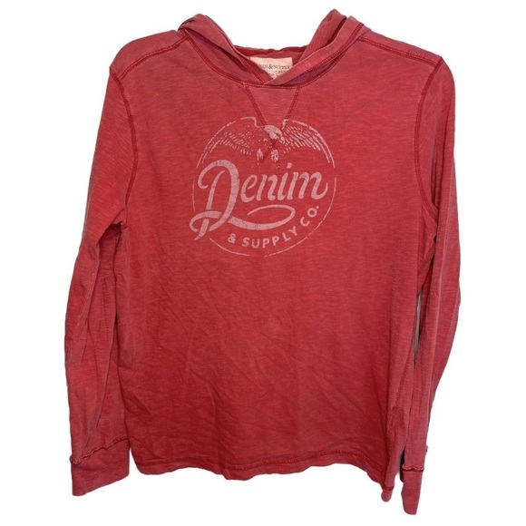 Denim & Supply Ralph Lauren Red Hooded Long-sleeve Shirts - Picture 1 of 9